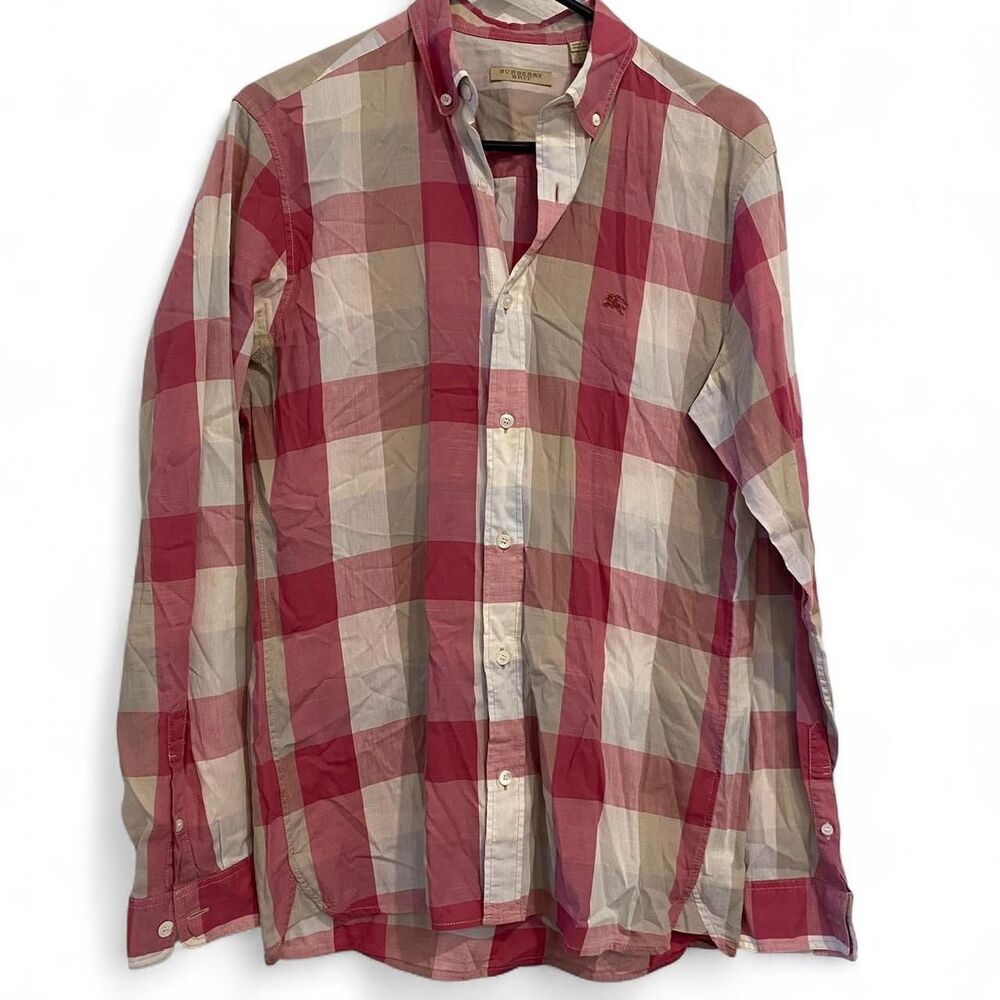 Burberry Brit Men Shirt Nova Check Big Plaid Equestrian Pink